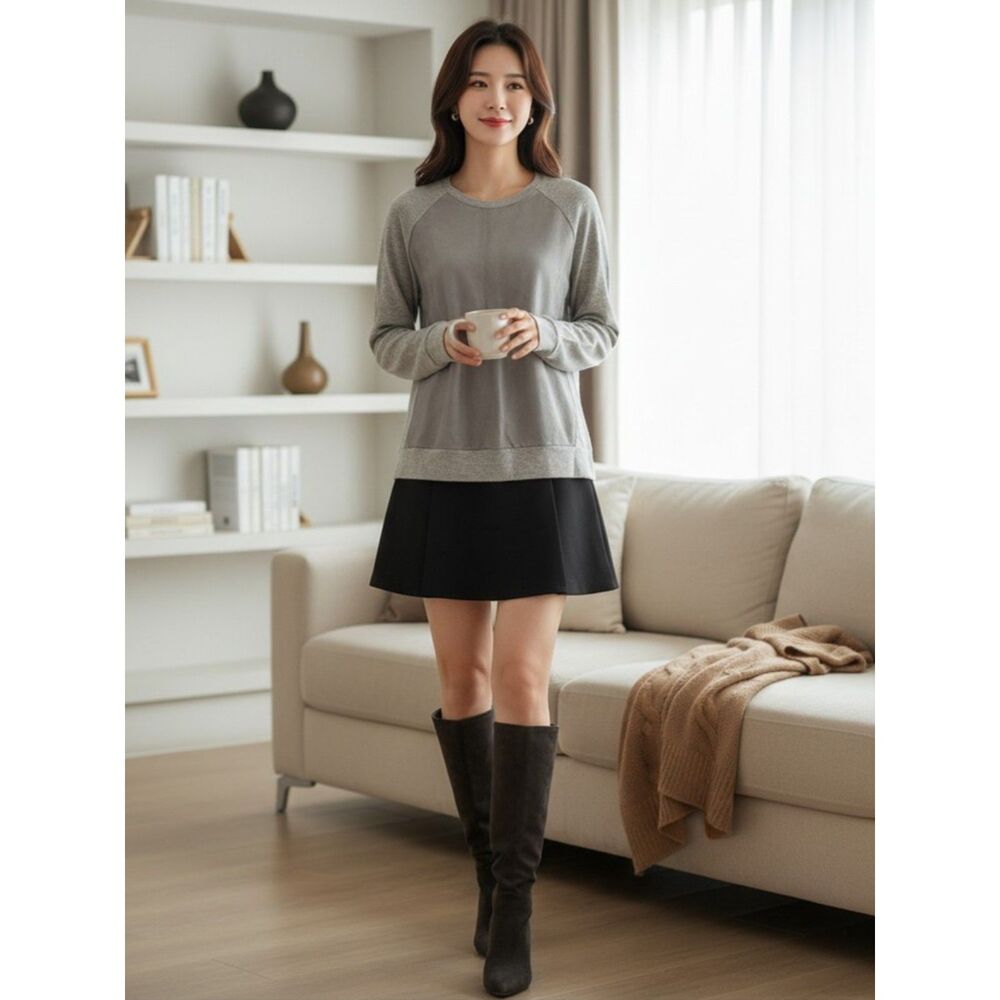 Judith & Charles Women's M Gray Wool Cashmere Silk Suede Sweater Quiet Luxury